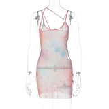 HULIANFU 2025 New women's clothing spring new sexy perspective mesh side hollow diamond suspender high waist dress women