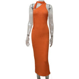 HULIANFU New new summer 2025 trade Europe and America sexy seaside vacation solid color shoulder hip wrap slim long dress women