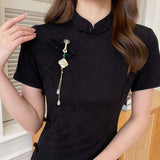 2025 Chinese style Hanfu fringed pendant cheongsam pressure placket Guochao natural fritillary ruyi flower retro style clothing accessories