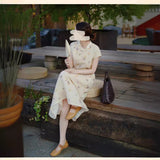 Summer "Dead Leaves and Pipa" New Chinese National Style All Ramie, Button Dyeing Cheongsam Lining Dress A0642
