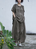 Shan Qian Nianyi, neutral literary and artistic spring and summer cotton and linen soft and comfortable blue plaid casual wide-leg pants