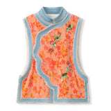 Autumn new high-end Chinese style retro unique embroidery flocked mulberry silk vest shirt set M9171