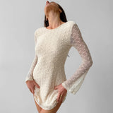 2025 Apricot sexy slim-fitting crew neck lace-up jacquard dress   spring fashion new wholesale short skirt women