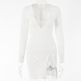 2025 hot-selling autumn and winter new dress women's flash diamond splicing design sexy hottie long-sleeved V-neck skirt