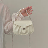 HULIANFU 2025 Celebrity style bag female new white pearl handbag fairy temperament chain crossbody pleated cloud bag