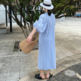 Coffee Break  Holiday Style Dress Women's Summer 2025 Skirt Large Size Sky Blue Loose Holiday Dress A1246