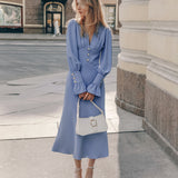 2025 fashion design sense V-neck dress  autumn simple slim A-shaped dress women's  chiffon medium and long dress