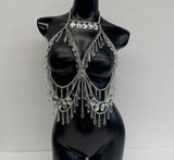 2025 180310  vest sexy acrylic sequined crystal pendant splicing metal chain fashionable hollow body chain