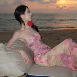 2025 Sanya Thailand seaside vacation dress Banna travel photo design halter neck floral beach dress