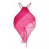 2025Popular, ,  Popular trade lace-up women's tube top, seaside beach neck Spice Girls New knitted suspenders
