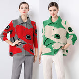 Mizhai loose large size mm single-breasted long-sleeved shirt lapel pleated small jacket spring and autumn Popular trade new versatile