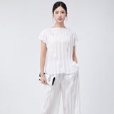 2025 short-sleeved T-shirt women's clothing 2025 new solid color simple and versatile loose and thin commuter jumper top
