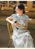 Summer "Dead Leaves and Pipa" New Chinese National Style All Ramie, Button Dyeing Cheongsam Lining Dress A0642