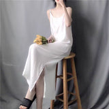Summer new thin copper ammonia silk cool long black suspender skirt loose vest skirt long skirt women