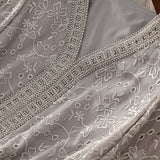 2025 Heavy Industry Bead Embroidery 100 Mulberry Silk Dress V-Neck Silk Long Skirt, New Chinese Large Size Women's Summer