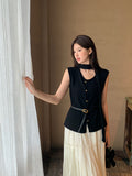 2025 popular autumn new temperament versatile neck bottoming shirt sleeveless knitted sweater women's top 25081