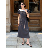 2025 THE MIND contrasting color lapel dress summer 2025 new Korean light luxury A-shaped dress women T5019X