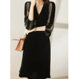2025 High luxury mulberry silk velvet dress, silk little black dress  spring and summer new women's clothing, black skirt