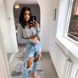 HULIANFU Short knitted long-sleeved cardigan popular autumn New new fashionable sexy versatile solid color thin women's top