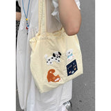 HULIANFU 2025 new embroidered canvas shoulder bag large capacity cartoon bundle tote bag student versatile commuter tote bag
