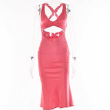 2025 Street photography fashion temperament Spice girl sexy hollow design dress  summer new solid color backless suspender dress