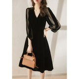 2025 High luxury mulberry silk velvet dress, silk little black dress  spring and summer new women's clothing, black skirt