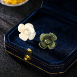 2025 S925 silver needle  retro earrings trendy high-end temperament niche design ab contrasting color baking paint camellia stud earrings
