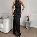 2025 temperament satin neck sleeveless split dress small dress popular  fashion new New long dress