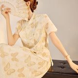 summer new national style new Chinese suit temperament butterfly embroidery stand-up collar short-sleeved top skirt N4033