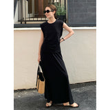 2025 THE MIND Tencel linen sleeveless top + elastic waist skirt 2025 casual two-piece set T5001X