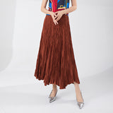 2025 Folded women's clothing A-word skirt women's medium and long high-waisted temperament, thin and drape, loose and big pendulum, Sanzhai pleated skirt