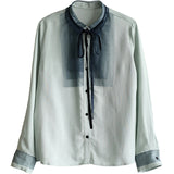 2025 Loose literary shirt casual fashion versatile mesh stitching lace-up short temperament long-sleeved cardigan  summer