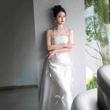 2025 satin light wedding dress bridal simple temperament tube top fishtail out yarn white bow dress small man