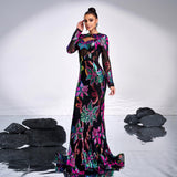 2025 long-sleeved crew neck sexy hollow long sequin banquet fishtail evening dress bridesmaid dress women