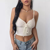 HULIANFU  short crop top Internet celebrity live streaming host 2025 trade drawstring pleated slim sexy knitted vest small suspenders