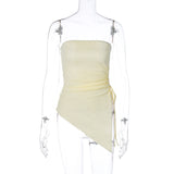 HULIANFU 2025 hot-selling women's clothing solid color chest wrap beveled edge splicing pleated straps slim Spice Girl top female hair