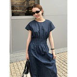2025 THE MIND pleated denim dress 2025 thirteen rows summer new Korean version waist and thin dress T5017X