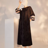 Retro national style printing light luxury silk dress female retro celebrity slim high-end temperament long dress M7096