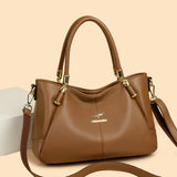 2025 Handbag popular new women's soft leather bag shoulder tote bag simple retro solid color large capacity mother bag