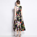 Celebrity high-end printed vest dress women's summer dress new waist and thin temperament elegant big swing dress dress
