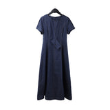 2025 THE MIND denim short-sleeved dress 2025 thirteen lines summer new Korean simple A-shaped long dress T5006X