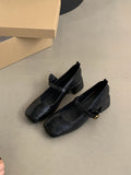 2025  Retro square head light mouth thick heel single shoes female spring and autumn new  evening breeze fairy soft leather Mary Jane small leather shoes