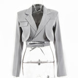 2025 fashion sexy babes navel-showing small suit  summer new versatile solid color strap cardigan fake two pieces