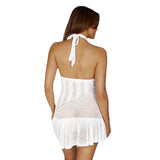 HULIANFU New summer 2025  new sexy hollow perspective knitted backless ruffle hem suspender dress women