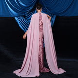 2025 high-end temperament sexy flying sleeves round neck sequined banquet evening dress bridesmaid dress women