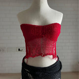 HULIANFU New summer  2025 new sexy Spice Girl knitted hollow strap tube top strap big halter vest women