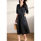 2025 Heavy silk dress, high-end solid color long dress,  mulberry silk, spring skirt  women's new summer