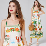 Real shot, summer new product printed rubber band elastic vest pocket dress, big pendulum A-shaped skirt versatile