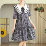 floral dress women's  summer new doll collar age-reducing and thin large size small A-shaped skirt
