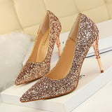 2025 9219-12  style fashion sexy nightclub women's shoes metal heel stiletto high heel light mouth pointed sequin single shoes